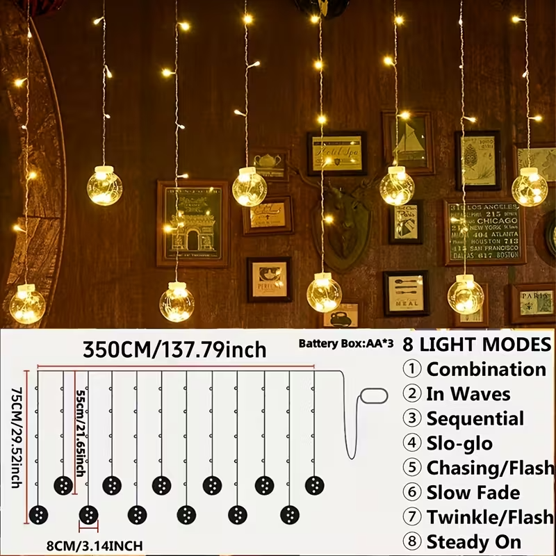 118.11 Inch Fairy Light String with 108 LED Bulbs - 12 Clear Spherical Lights