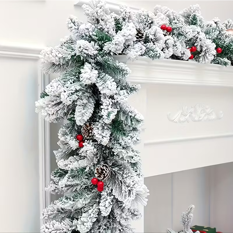 9-Foot Artificial Christmas Garland with Fake Pine Cones And Red Berries