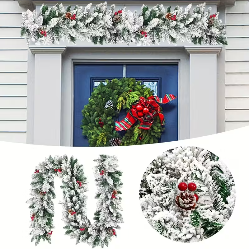9-Foot Artificial Christmas Garland with Fake Pine Cones And Red Berries