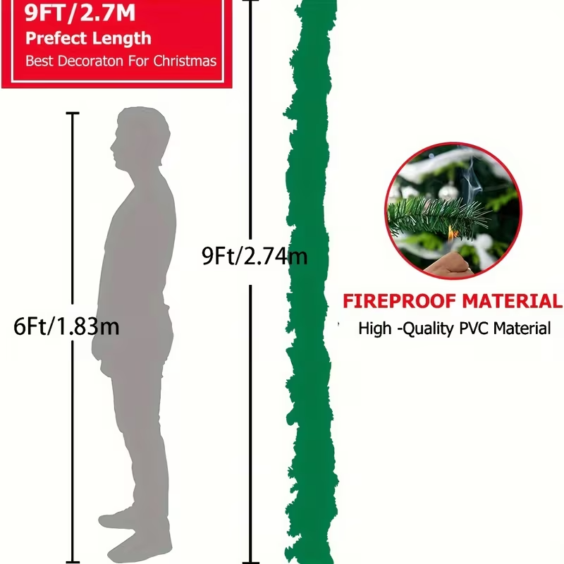 9-Foot Artificial Christmas Garland with Fake Pine Cones And Red Berries