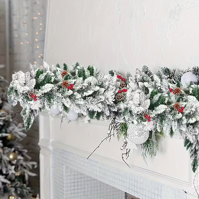 9-Foot Artificial Christmas Garland with Fake Pine Cones And Red Berries