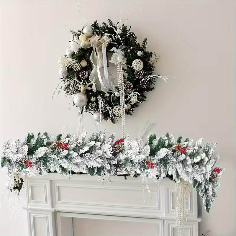 9-Foot Artificial Christmas Garland with Fake Pine Cones And Red Berries