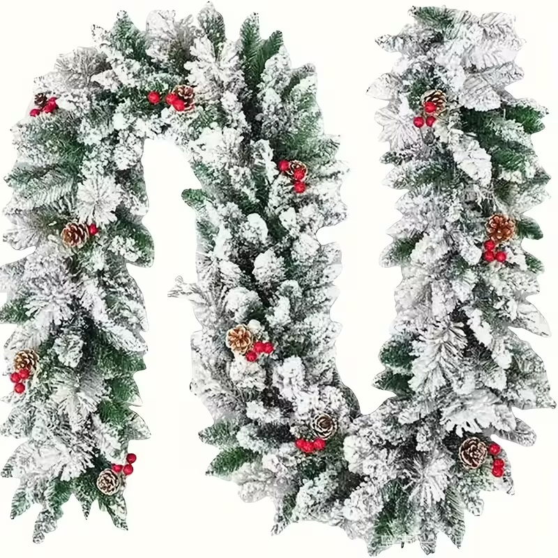 9-Foot Artificial Christmas Garland with Fake Pine Cones And Red Berries