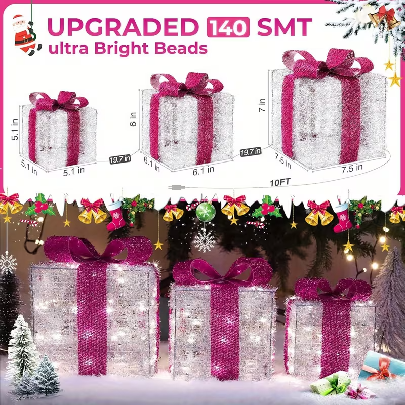 Christmas Decorations, Christmas Gift Boxes 140 LEDs Up Christmas Decor, 8 Modes
